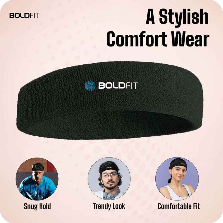 Boldfit Cotton Headbandsports Headband For Gym & All Sports - Black